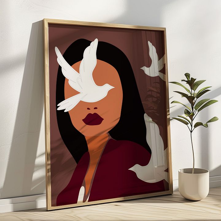 Girl with Birds Bohemian Art Print product image (1)