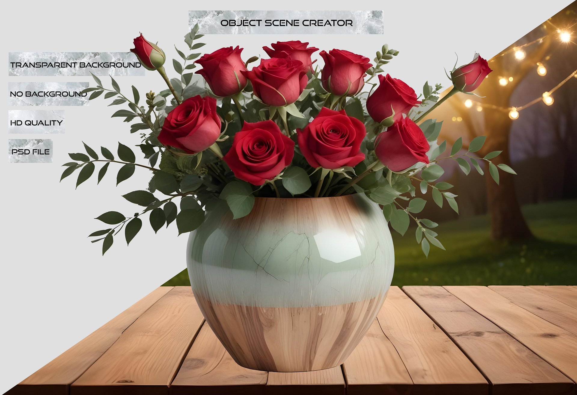Elegant Green Gradient Vase with Red Roses PNG product image (2)