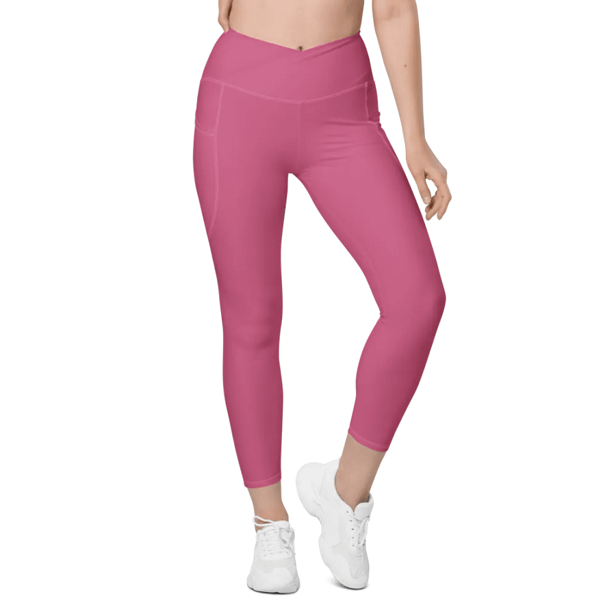 Plain Muted Blush Pink True Summer Women's High Waisted Premium Crossover Leggings with Pockets by Treasure Pie product image (2)