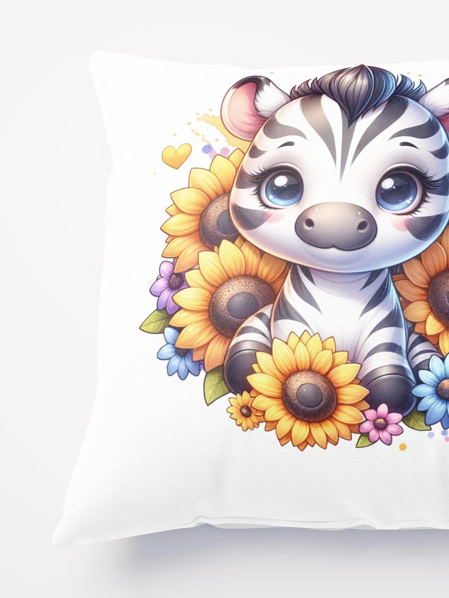 Cute zebra playing in the sunflowers pillow. product image (3)