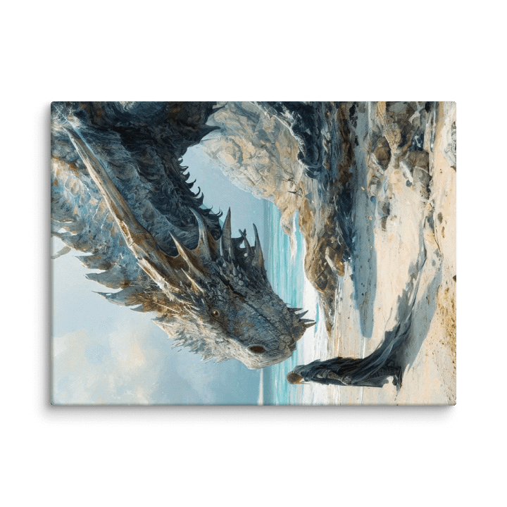 Knight with a giant dragon on a beach - Canvas product image (1)