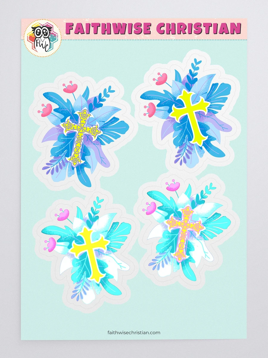 Blue Floral Crosses Sticker Sheet product image (3)