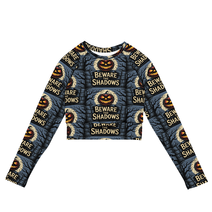 Midnight Veil Designs Gothic All-Over Print Long Sleeve Crop Top - Beware the Shadows Black product image (2)