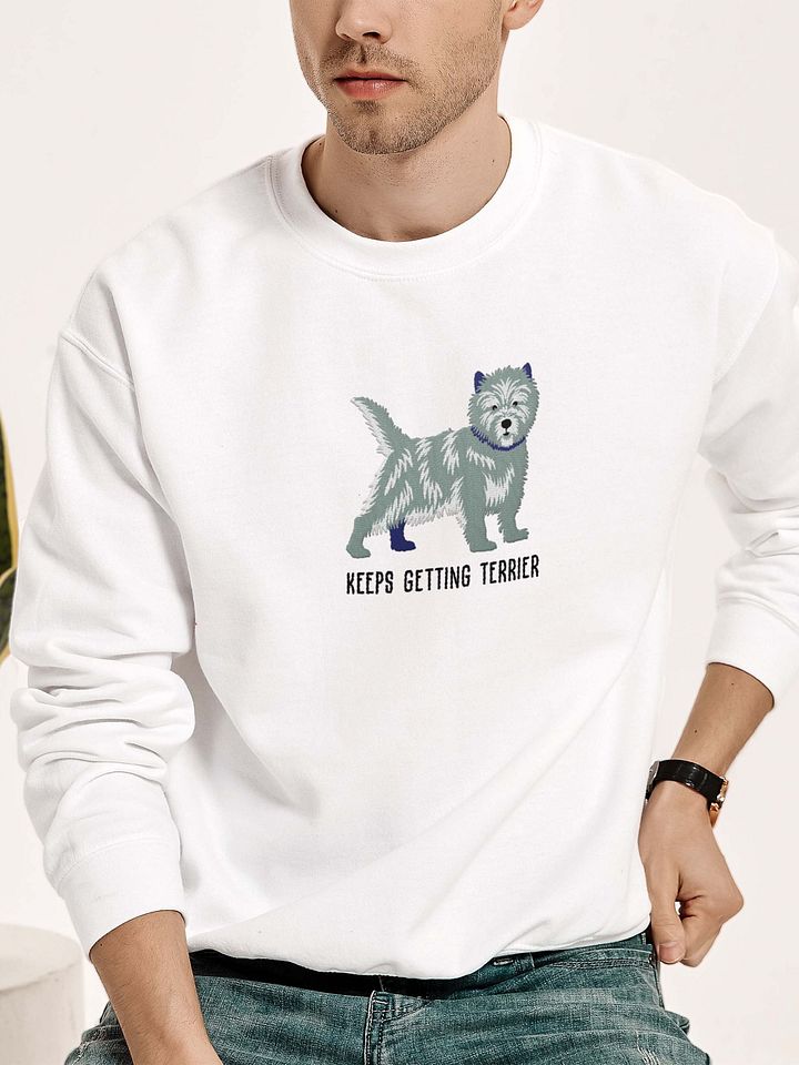 Keeps Getting Terrier Sweatshirt (Embroidered) of a Cairn Terrier(Blue Brindle) product image (2)