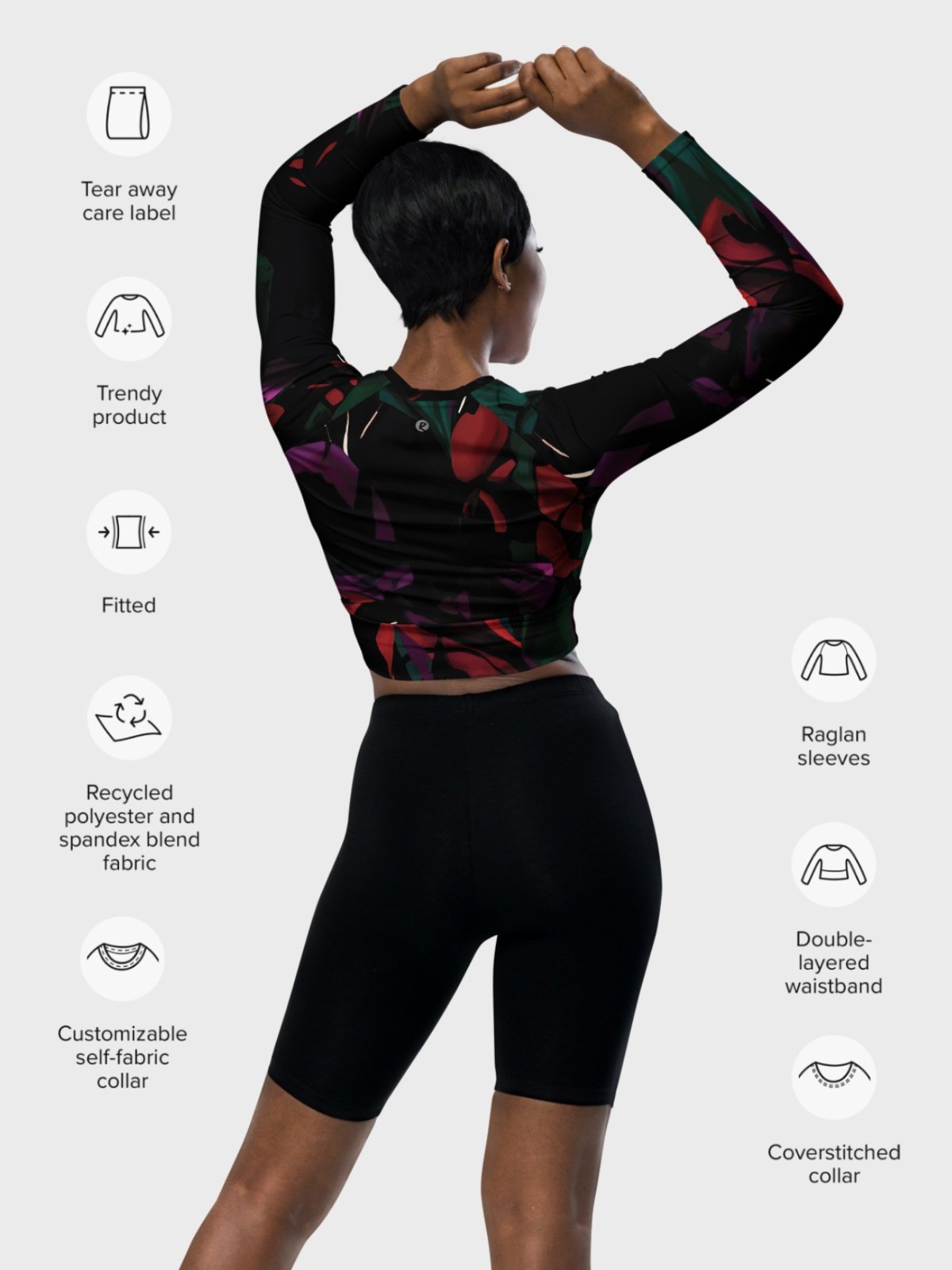 Recycled Crop Top "Blosoom At Midnight" product image (4)