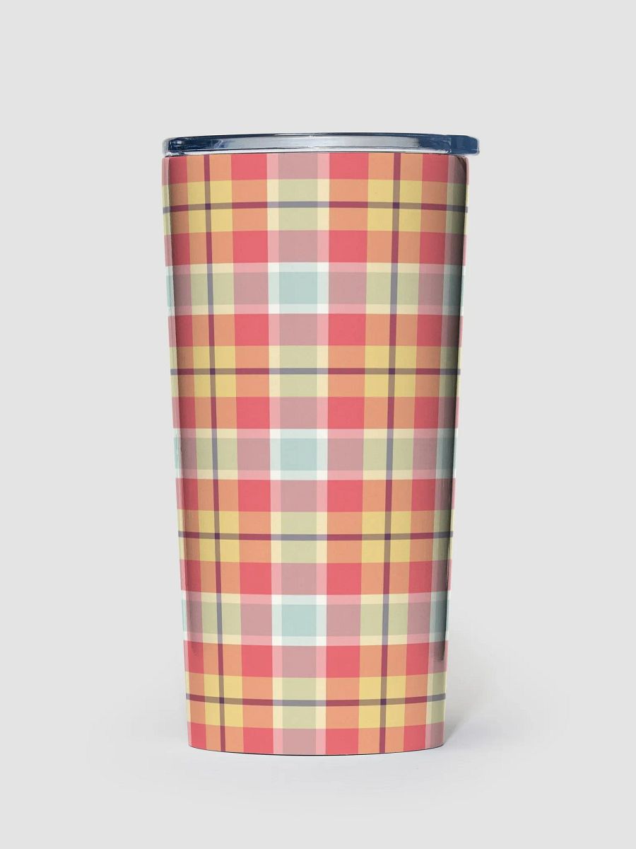 Coral Pink, Yellow, and Mint Plaid Travel Tumbler product image (2)