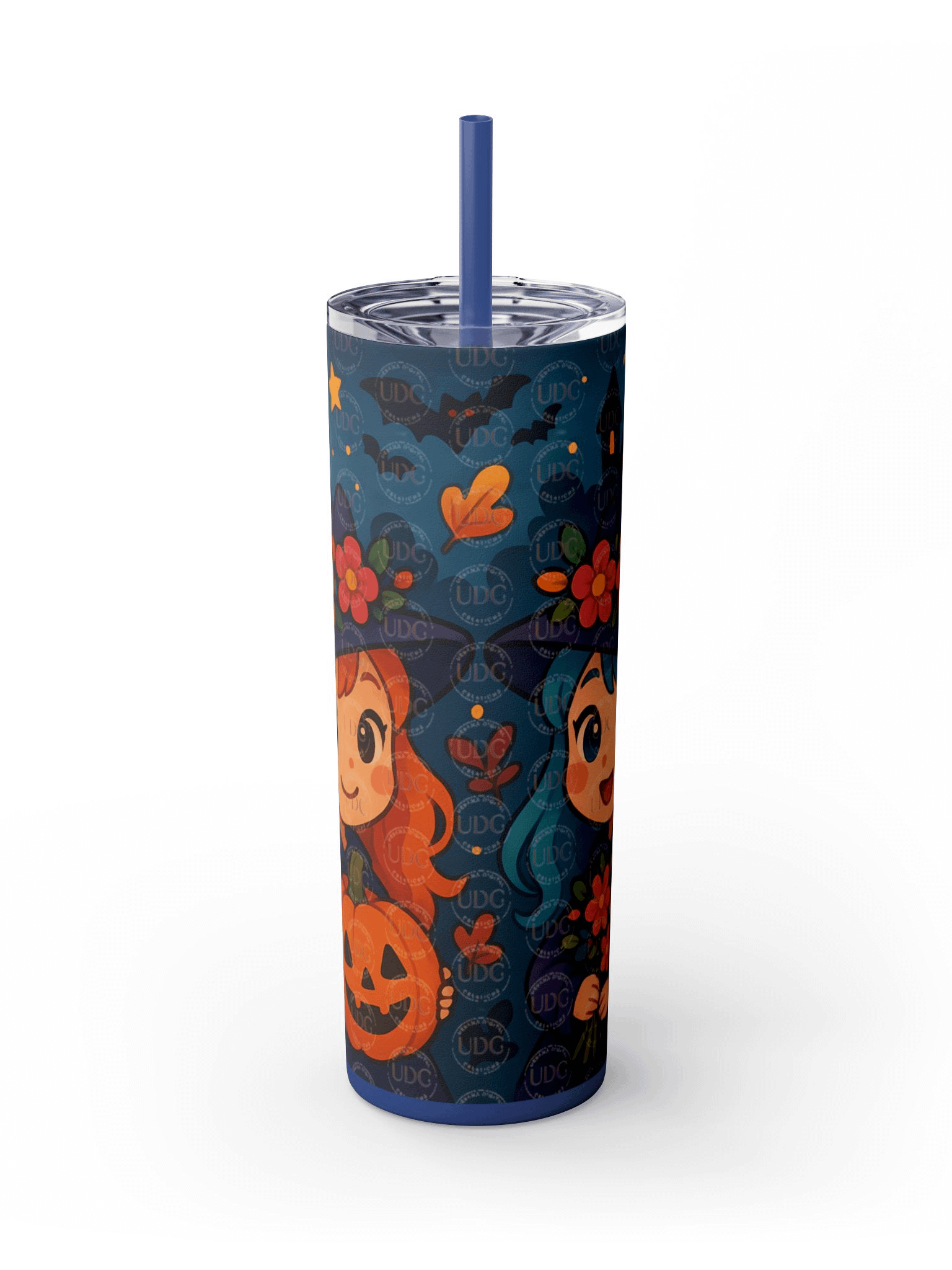 Cute Little Witches Halloween Tumbler Wrap PNG – Kawaii Fall Witch, Pumpkin, Ghost & Floral Hat Design for 20oz Skinny Tumblers product image (2)