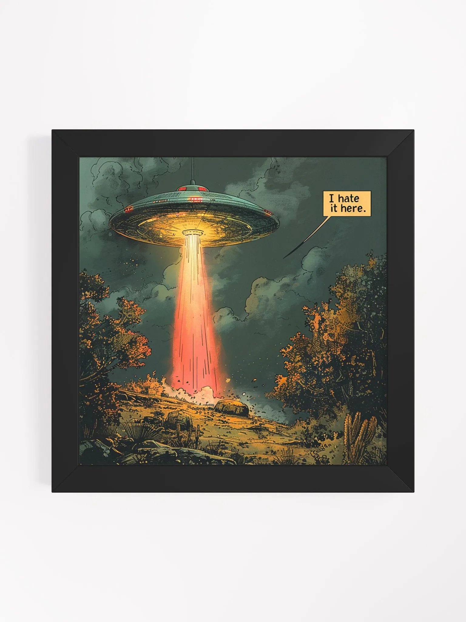 Color Sketch Of UFO Plea For Help Wall Art. product image (2)