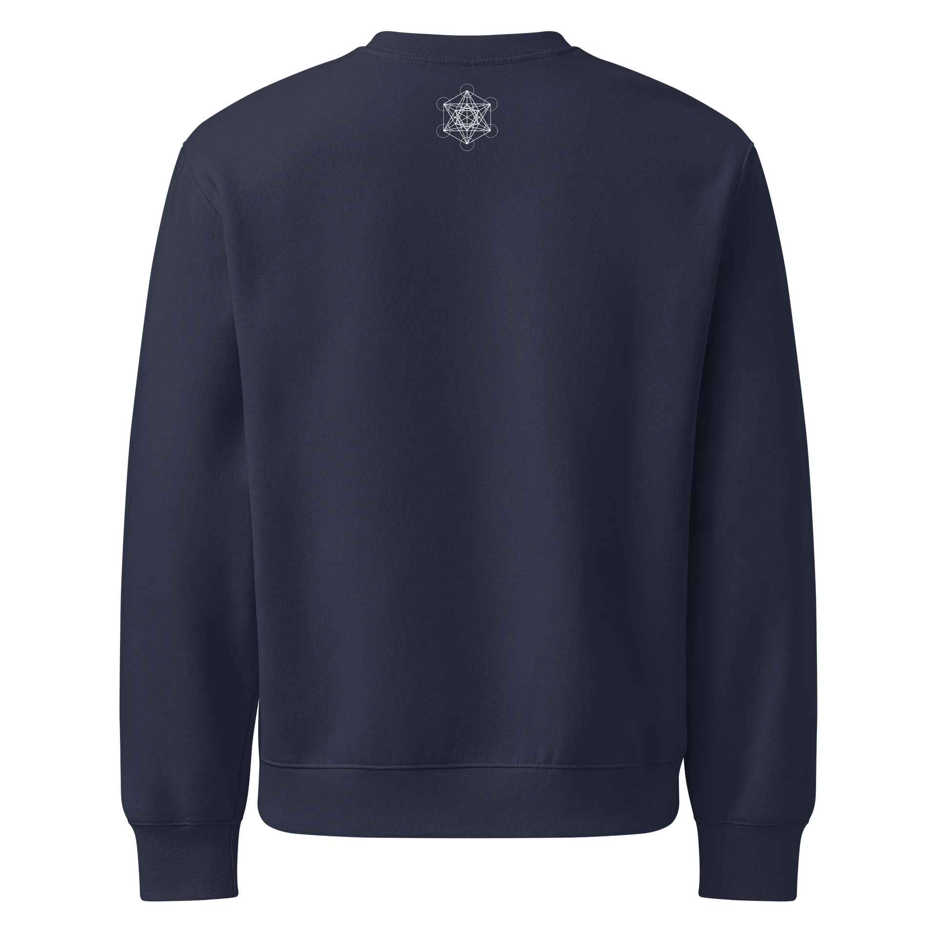 Navy Blue Sweater – White Metatron’s Cube (Front & Back Design) product image (2)