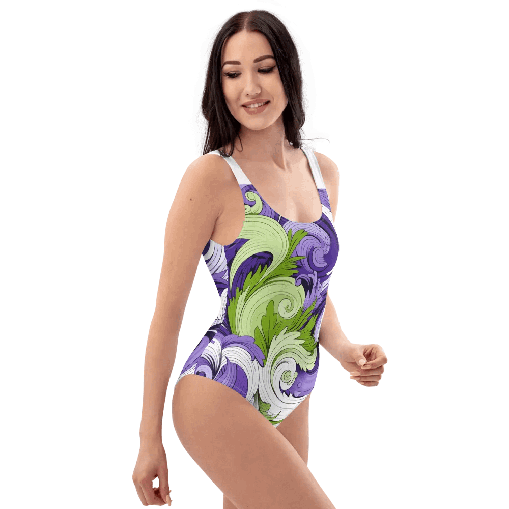 Swirling Green and Purple One-Piece Swimsuit product image (5)