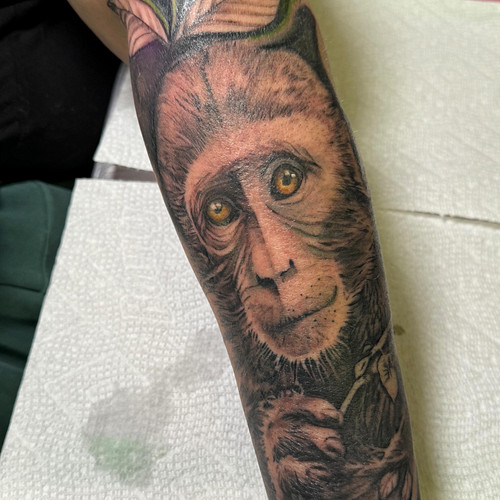 Session 2/4 on this tropical monkey piece! Still have to add my light gradients but he’s just so cute I had to share the prog...