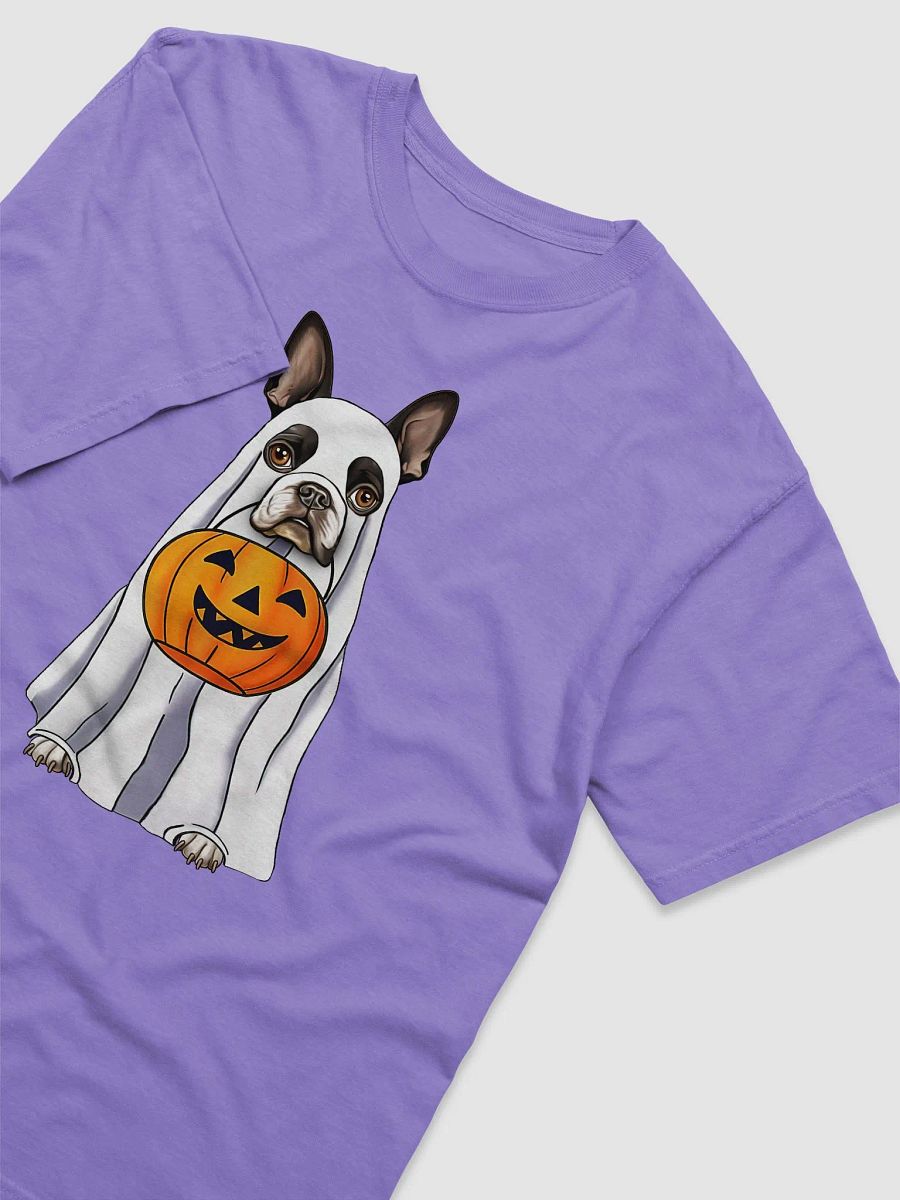 Boston Terrier Halloween Tee | Funny Fall & Halloween Boston Wearing a Ghost Costume with Pumpkin Basket product image (23)