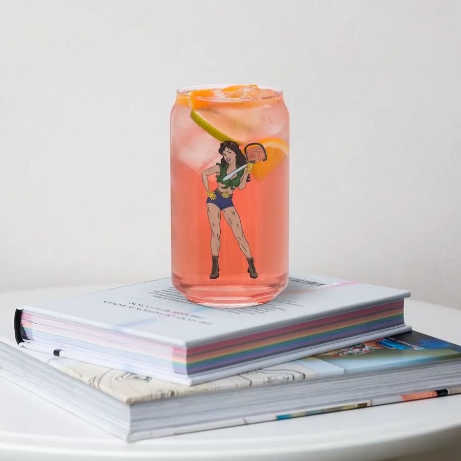 Brunette Chainsaw Betty Pinup Glass product image (10)
