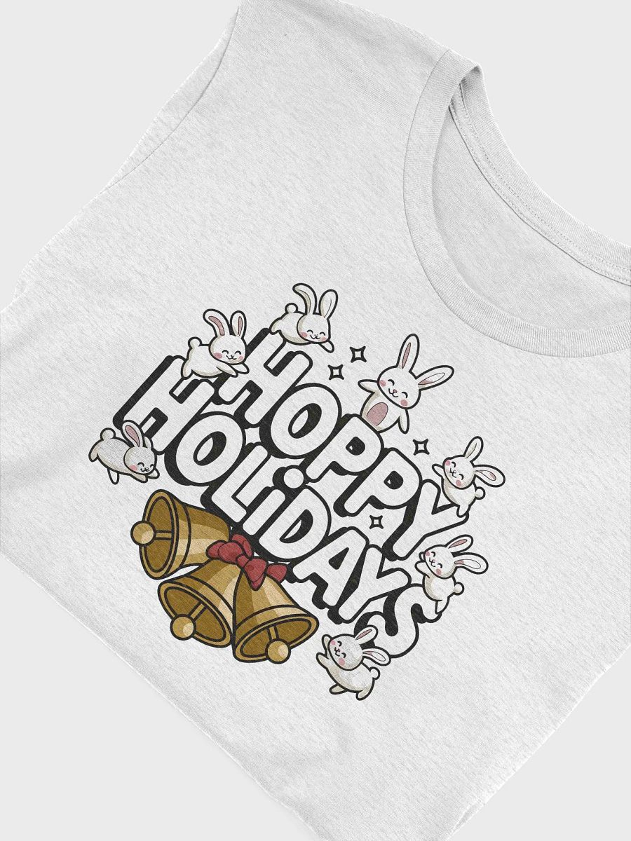 “HOPPY HOLIDAYS” t-shirt, Holiday-themed shirt, Playful rabbit design, Perfect for holiday celebrations, Fun gift idea for friends and family, Unique festive fashion, Light-hearted holiday, gift idea product image (5)