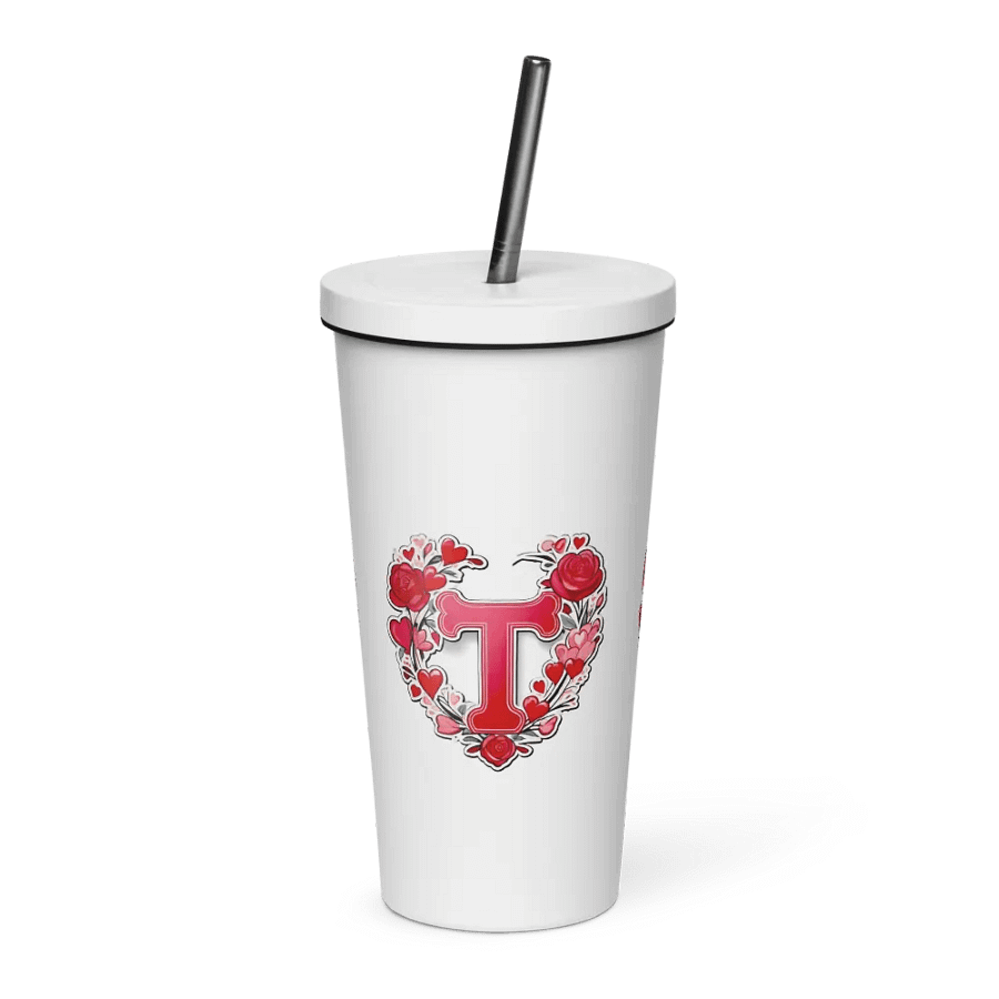 Valentine’s Monogram Letter T(1) White Tumbler product image (1)
