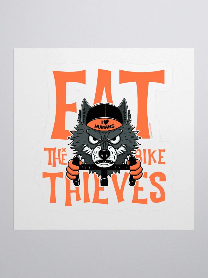 Eat the Bike Thieves, Wolf Cyclist Die-Cut Sticker – Funny Cycling Sticker for Laptops, Helmets & Water Bottles product image (1)