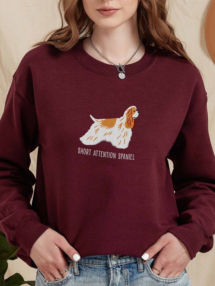 Short Attention Spaniel Sweatshirt (Embroidered) of an American Cocker Spaniel(Brown & White) product image (2)