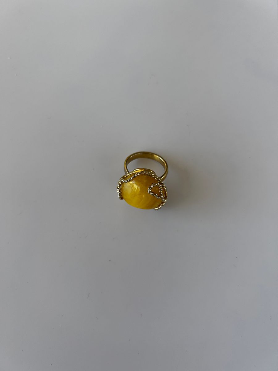 Baltic Egg Yolk Amber 925 Sterling Silver Twisted Swirl Design Adjustable Ring product image (2)
