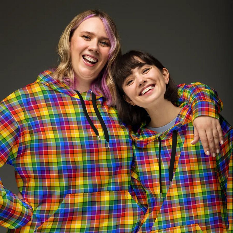 Bright Rainbow Plaid Hoodie product image (3)