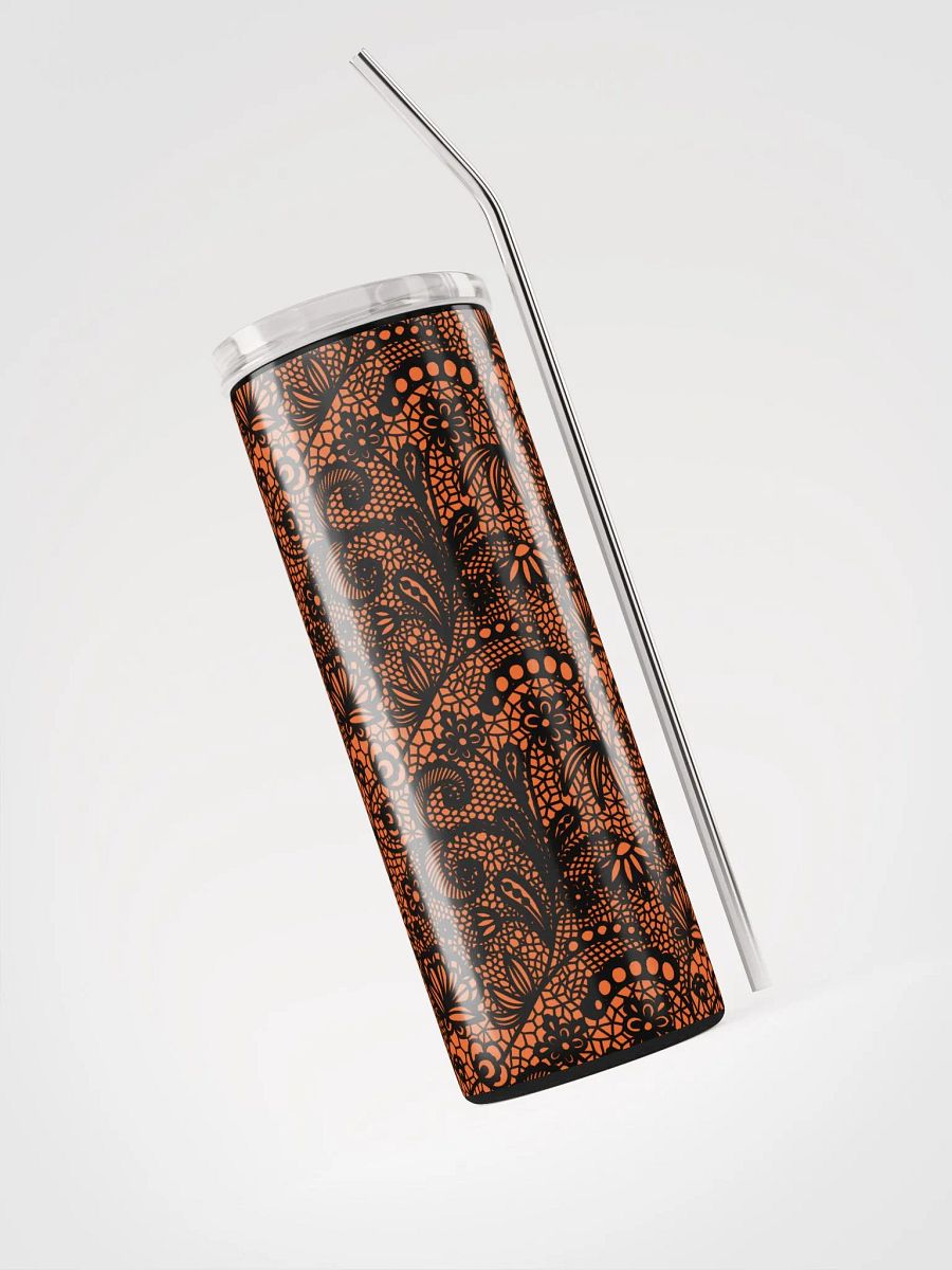 Vibrant Lace-Inspired Stainless Steel Tumbler | Orange & Black Design product image (3)