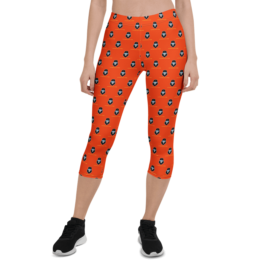 Synthsquatch Fitness Bigfoot Monogram Logo All-Over Print Capri Leggings (Neon Orange) product image (1)