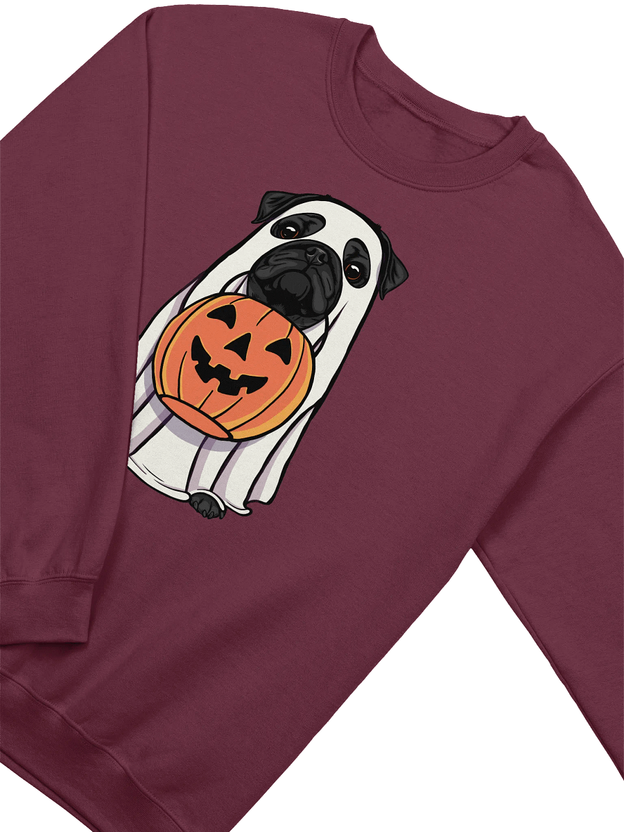 Funny Halloween Pug(Black) T-Shirt | Funny Dog Wearing a Ghost Costume and Holding a Pumpkin Basket product image (9)