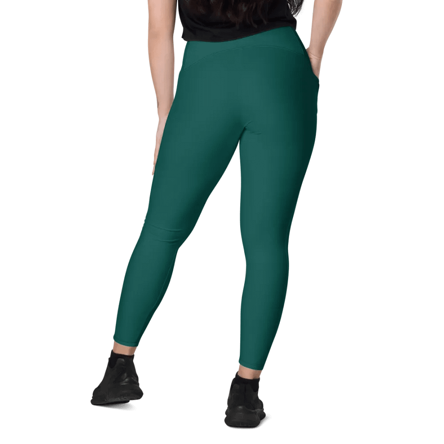 Plain Dark Green True Summer Women's High Waisted Premium Crossover Leggings with Pockets by Treasure Pie product image (11)