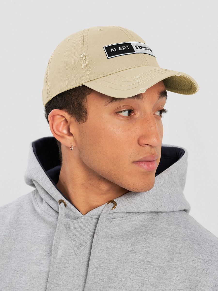 Khaki "AI Art Exhibition" logo Distressed Hat product image (7)