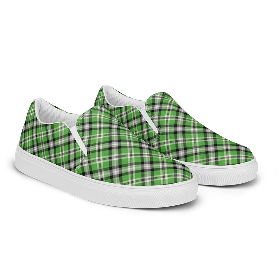 Bright Green, Black, and Gray Plaid Women's Slip-On Shoes product image (2)
