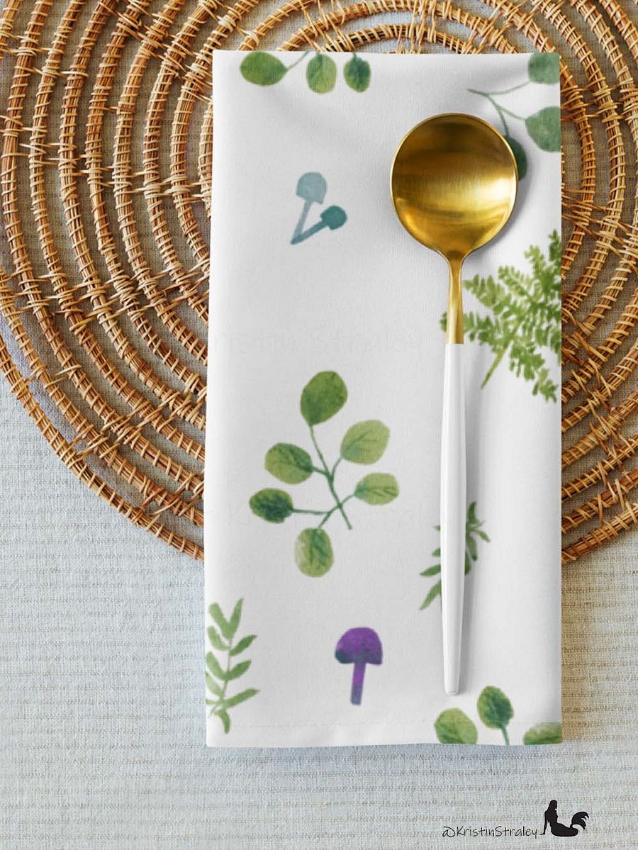 Woodland Ferns & Mushrooms on White Cloth Napkin Set of 4 product image (6)