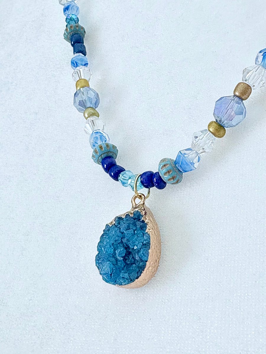 Seabreeze Blue Druzy Pendant Necklace | Handmade Glass Beaded Jewelry | Monique Faella Designs™ | MFD-00188 product image (4)