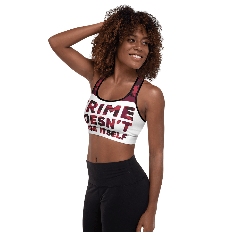 Nik The Hat | "Crime Doesn’t Binge Itself" Sports Bra – Summer ’25 Edition product image (5)