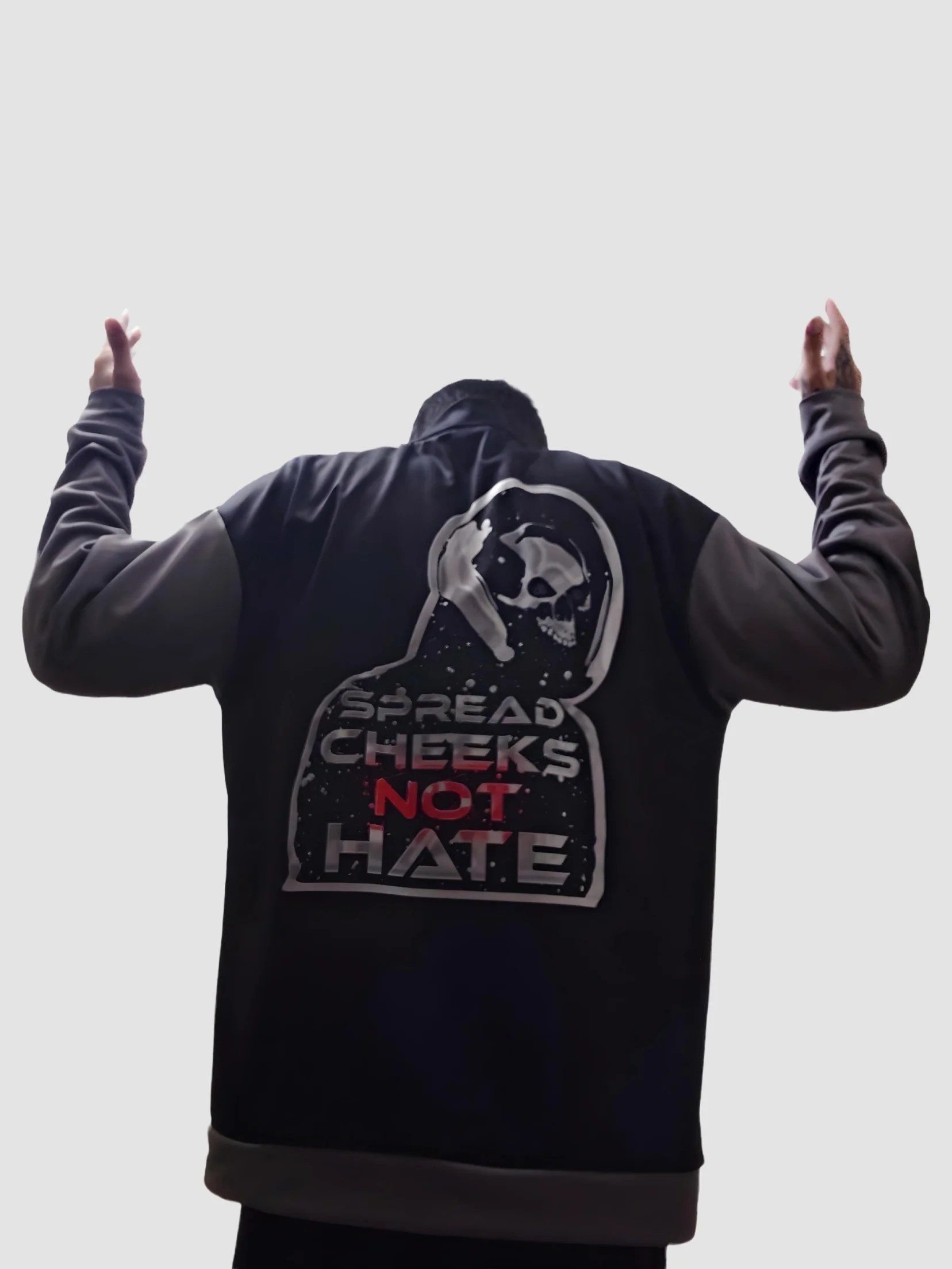 Spread Cheeks NOT Hate Grey Sleeves Bomber Jacket product image (2)