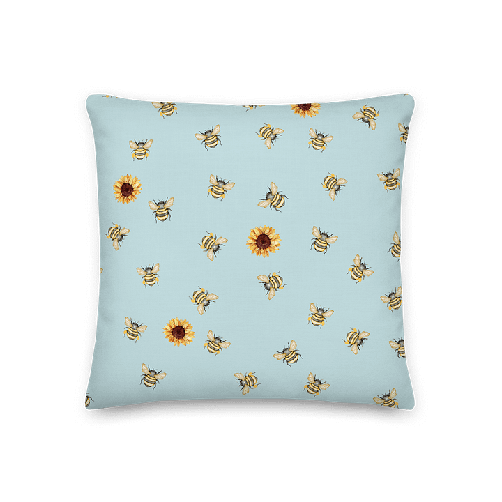 Sunflower & Bees Blue Premium Pillow/Sonnenblume & Bienen Premium Kissen product image (1)