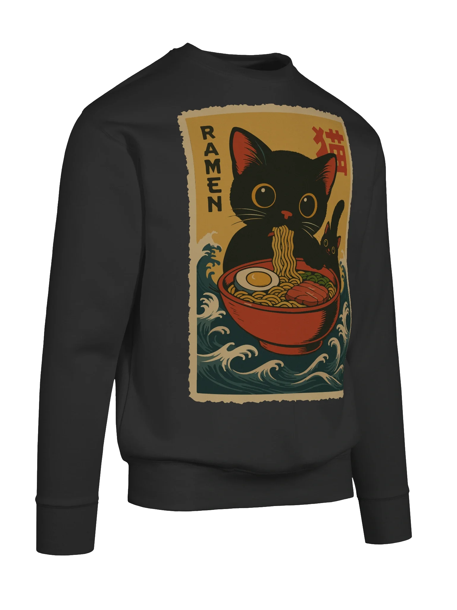 Black Cat Ramen Wave Charming Vintage Japanese Style Sweatshirt product image (76)