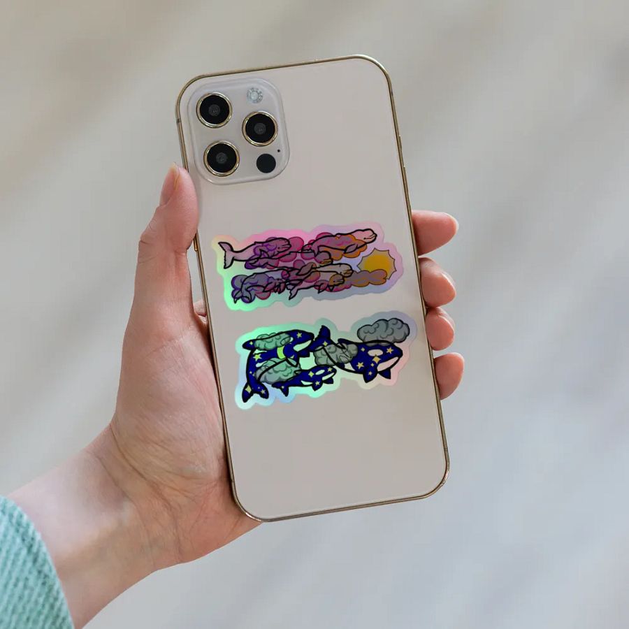 sunset beluga and midnight orca holographic sticker set product image (8)