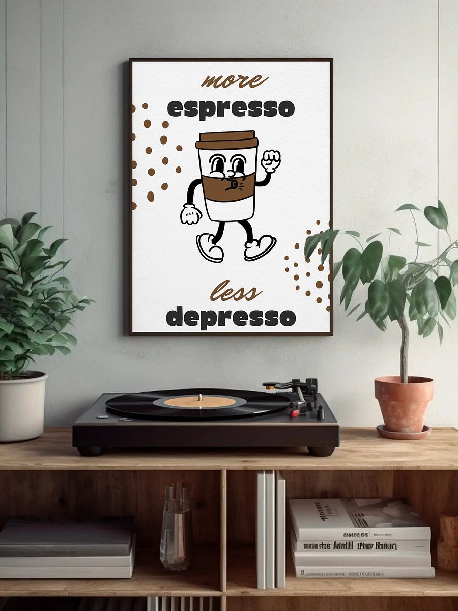 More Espresso Less Depresso Coffee Wall Art - Fun Cartoon Coffee Cup Print, Retro Kitchen Decor, Motivational Coffee Lover Poster product image (4)