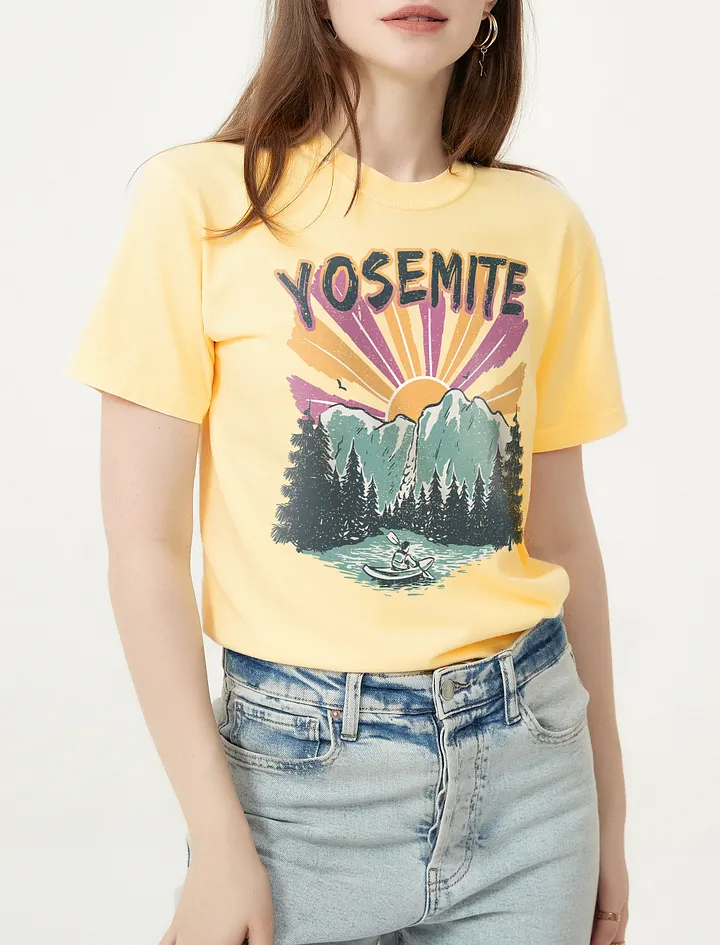 Waterfalls at Yosemite National Park, California Tee | Retro-Style Western T-Shirt for Travel and Road Trips product image (1)