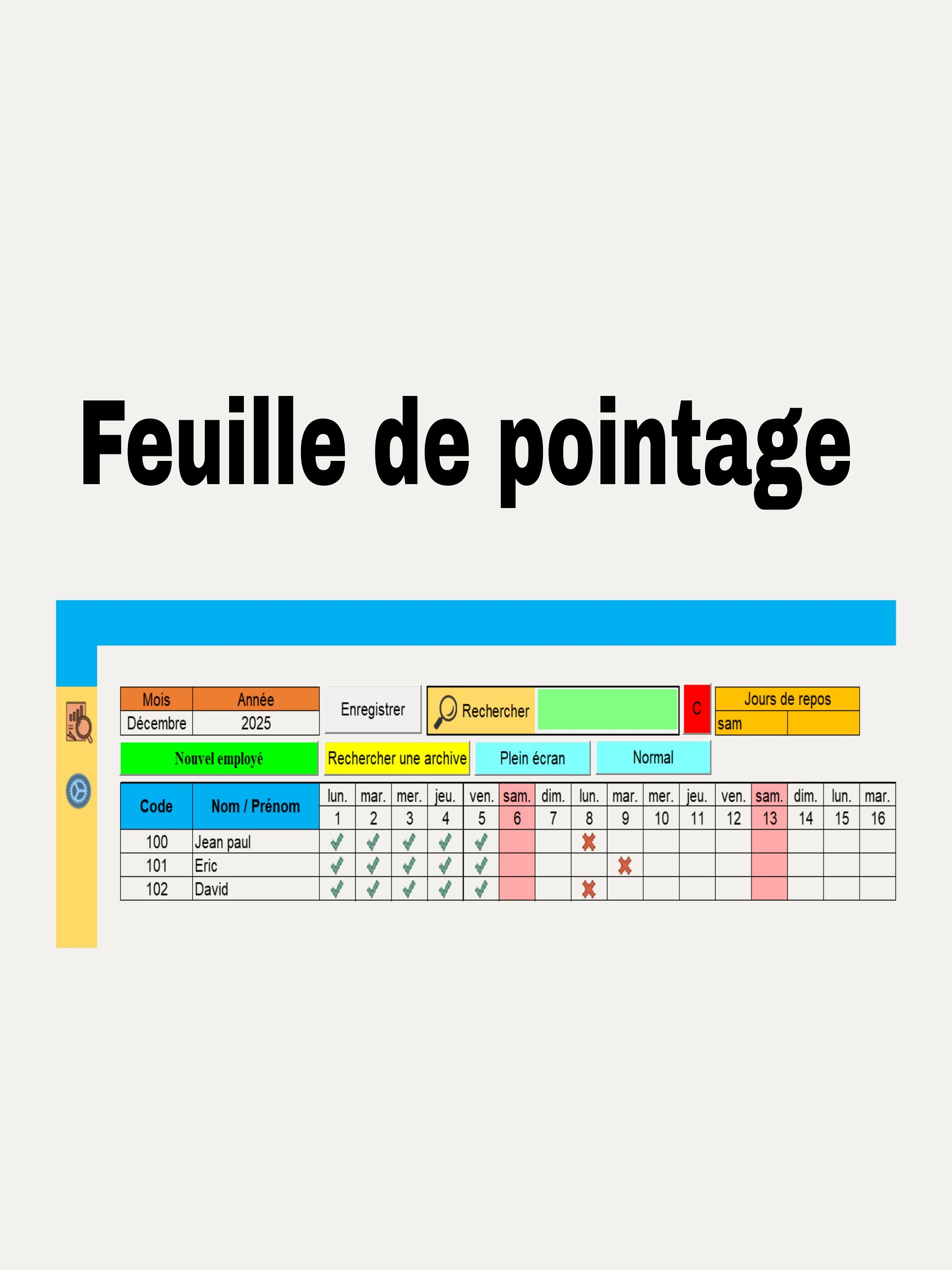 Feuille de pointage dans excel product image (1)
