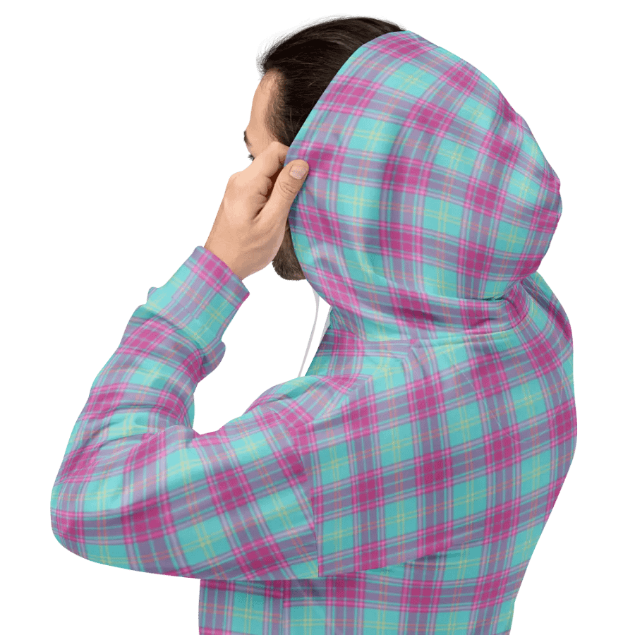 Hot Pink and Aqua Plaid Hoodie product image (8)