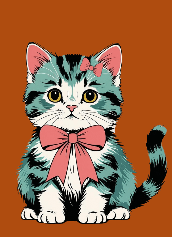 Vintage Kitten Wearing Bow Stickers Wall Art product image (4)