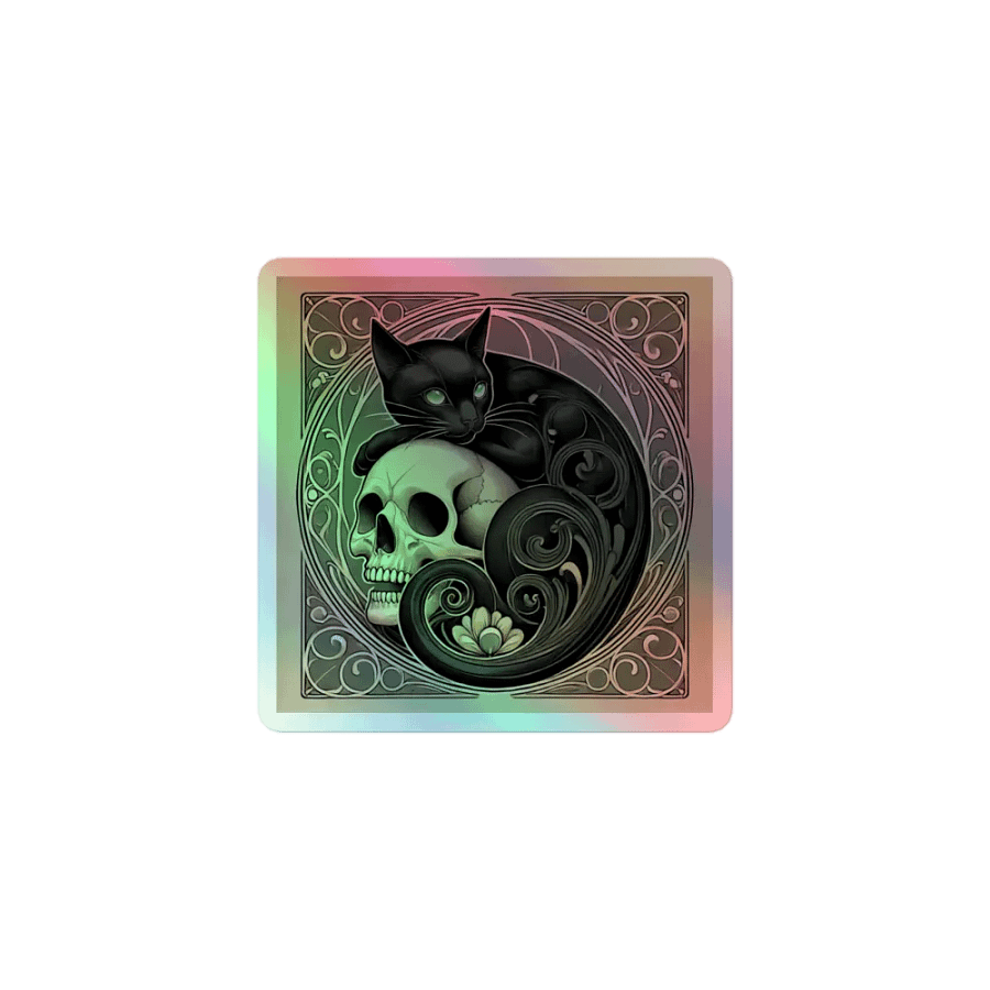 Art Nouveau Black Cat and Skull Vinyl Sticker – Mystical Gothic Decor product image (1)