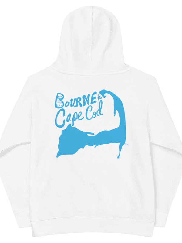 Girls' | BOURNE to Cape Cod™ | DTG Vintage Print | Youth Hooded Fleece Pullover | Cozy Coastal Adventure | Blue Logo product image (2)