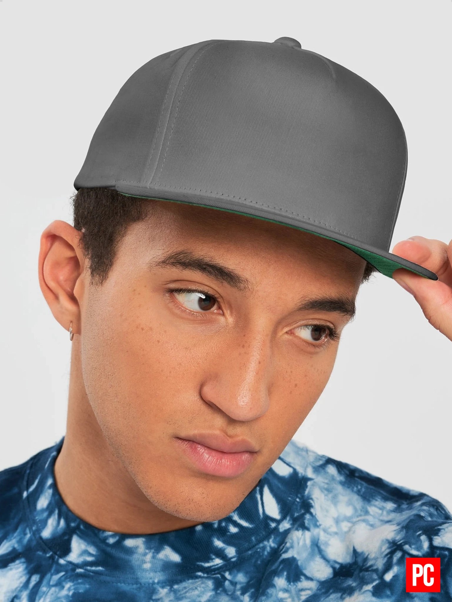 Plain Color Grey Cotton Twill Flat Snapback Cap product image (2)
