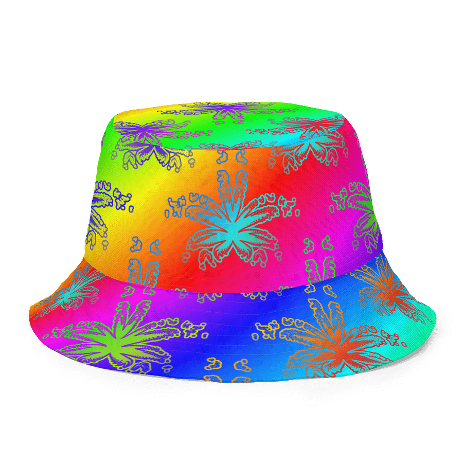 Rad Rainbow Reefer Reversible Bucket Hat, Happy Pride Pot Leaf Pattern Fashion Accessory, Colorful Queer Twisted Weed Leaves LGBTQIA+ Art product image (6)