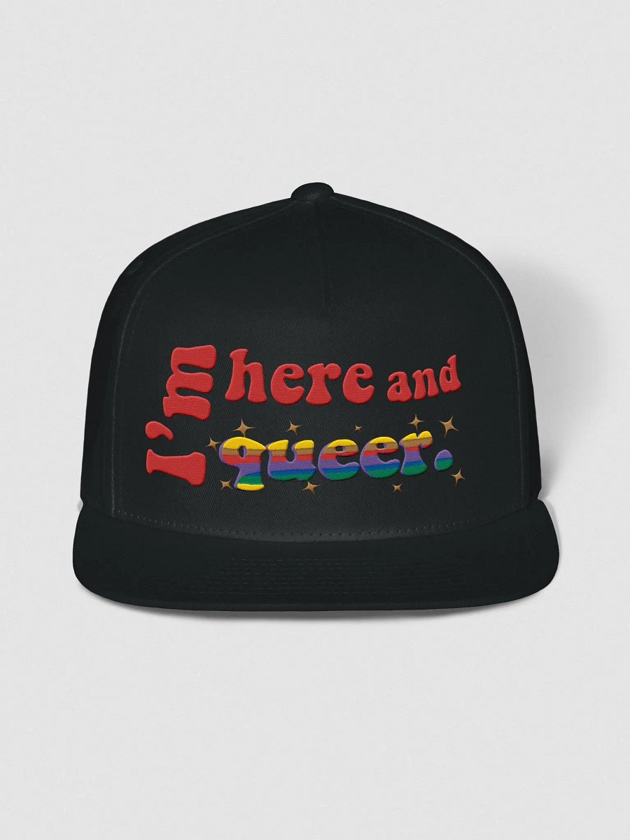 I'm Here and Queer Flat Snapback Cap product image (3)