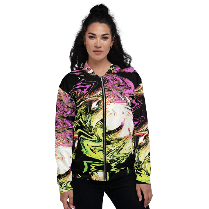 Abstract Neon Daisy Swirl Unisex All Over Print Bomber Jacket product image (1)