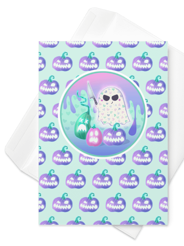 Pastel Little Ghost Pumpkin Carver - Greeting Card product image (6)