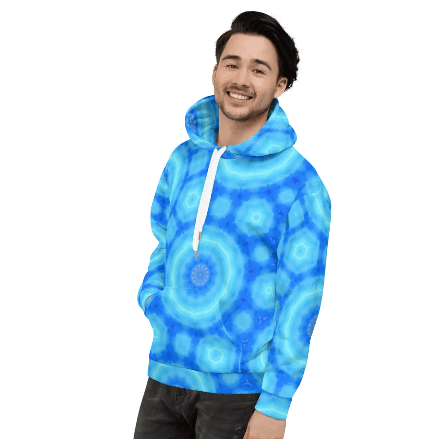 Abstract Circular Pattern in Blues Unisex All Over Print Hoodie product image (8)
