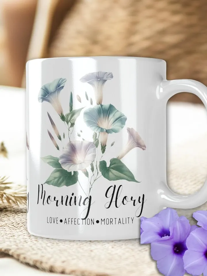 Morning Glory Ceramic White Mug: Love, Affection, Mortality September Birth Month Flower product image (1)